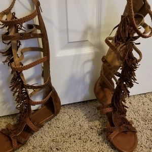 Brown Fringe Gladiator calf Sandals